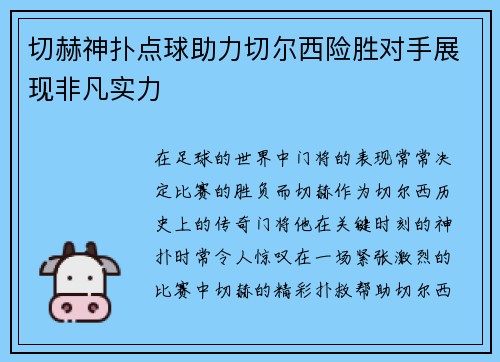 切赫神扑点球助力切尔西险胜对手展现非凡实力