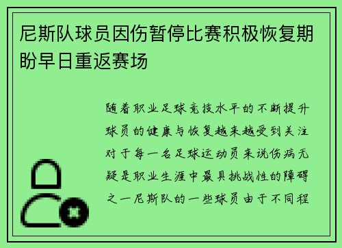 尼斯队球员因伤暂停比赛积极恢复期盼早日重返赛场